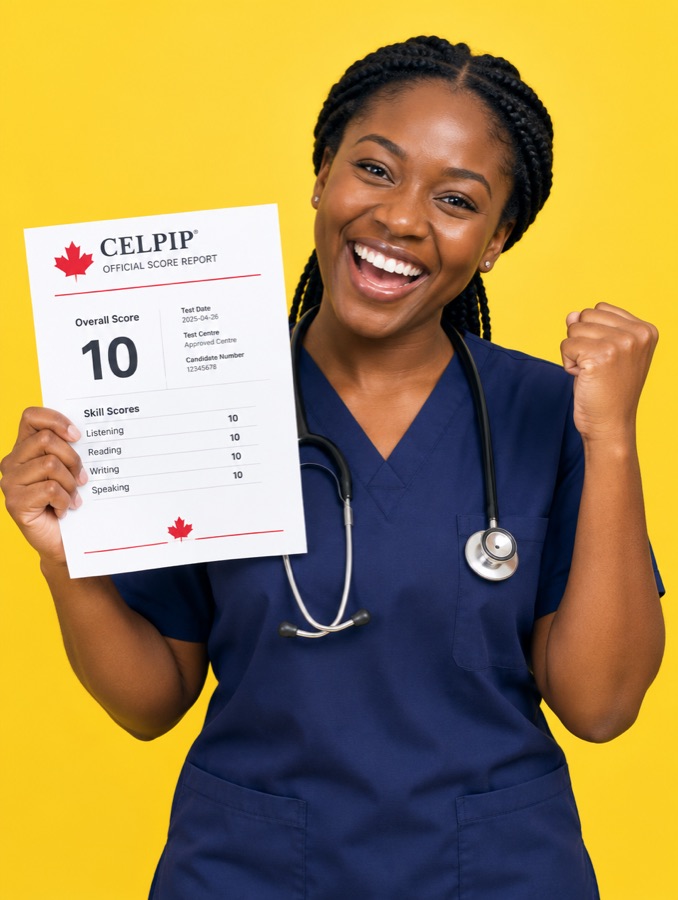 Nurse celebrating good news